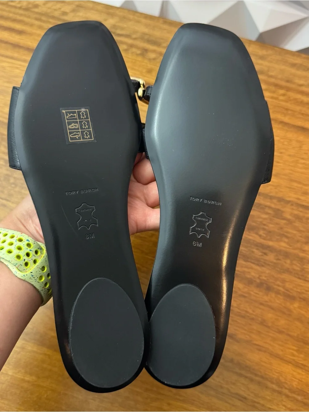 Tory Burch PIERCED SLIDE Black Leather  Sandals with Gold Accent Size 8 NWOT!!